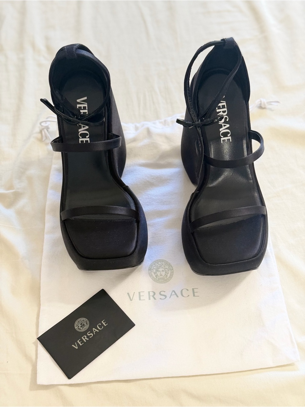 NWOT Versace Triplatform Strappy 160mm Sandals Size 35 all black No Box